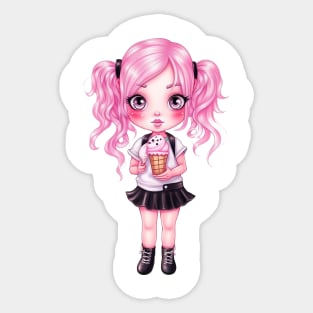 Pink Girl with Ice Cream Sticker